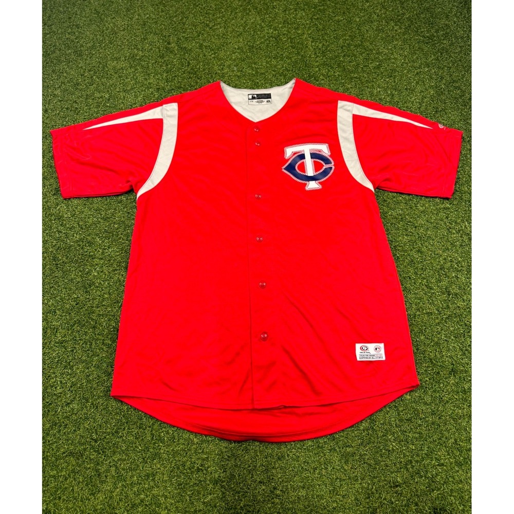 True Fan MLB Minnesota Twins Baseball Team Shirt Men Large Red Logo Button Front